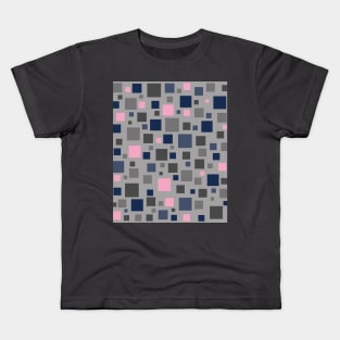 Blue, Blush Pink and Grey Squares Kids T-Shirt